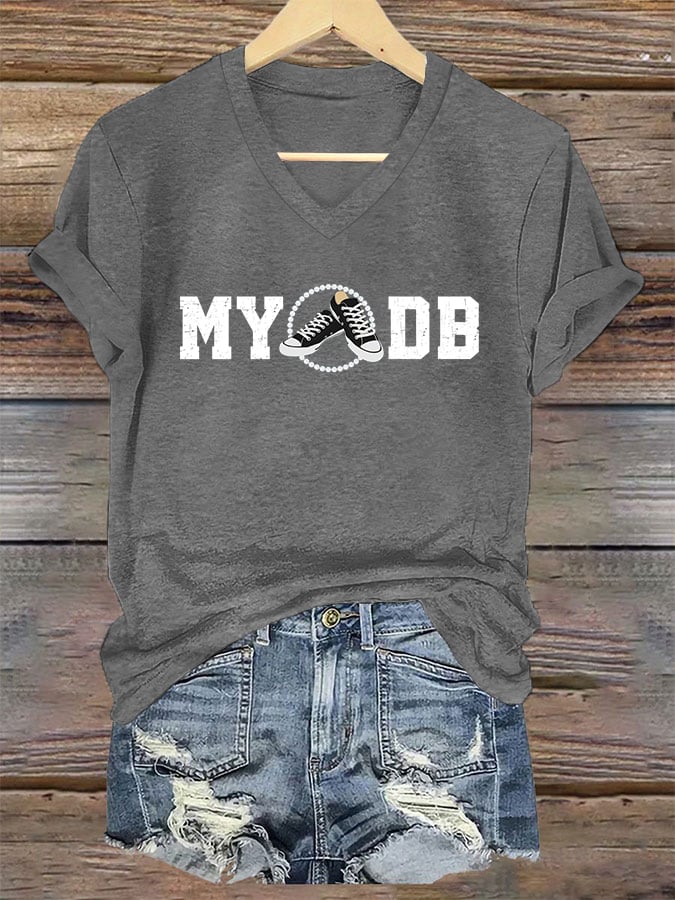 Women's MYODB Sneakers & Pearls Printed V-Neck T-Shirt