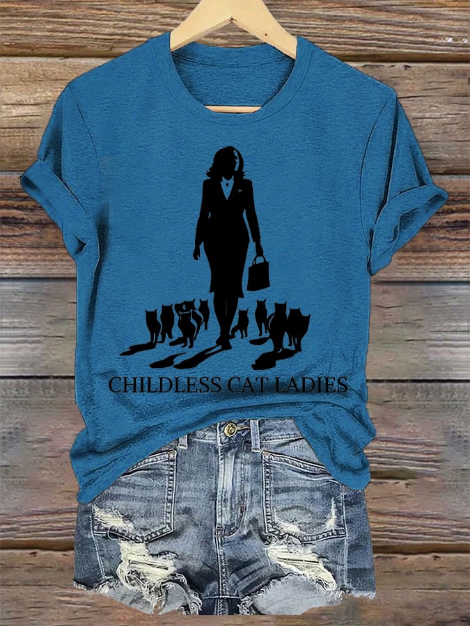 Women's Childless Cat Ladies Printed Crew Neck T-Shirt