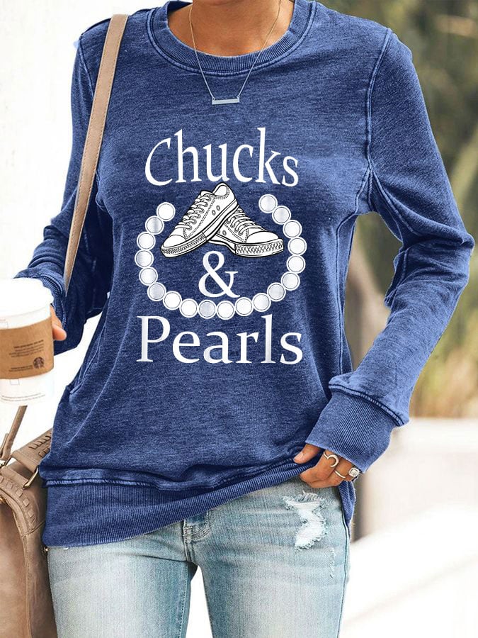 Women's Chucks & Pearls Print Casual Sweatshirt