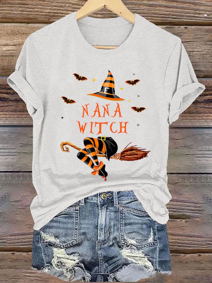 Women's Witch Print Crew Neck Casual T-Shirt