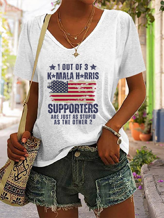 Women's 1 Out Of 3 KH Supporters Are Just As Stupid As The Other 2 Print V-Neck T-Shirt