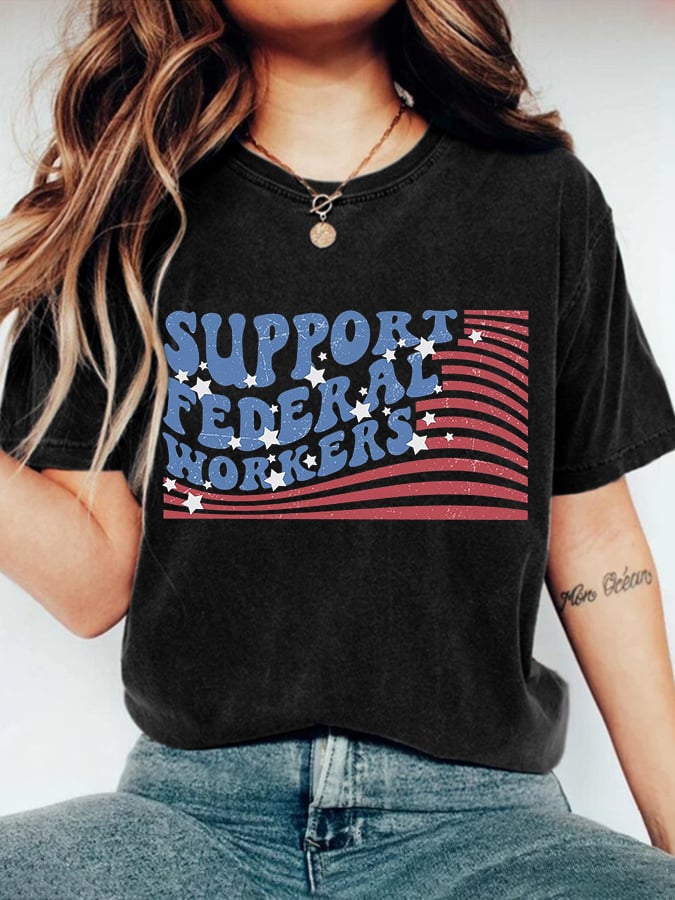 Retro Support Federal Workers Print T-Shirt