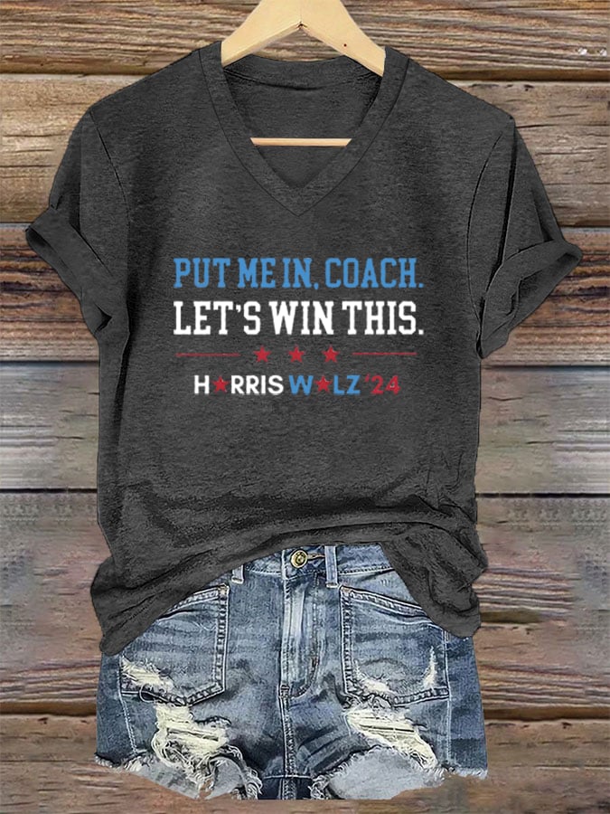 Women's "Put Me In, Coach. Let't Win This" Printed Casual T-Shirt