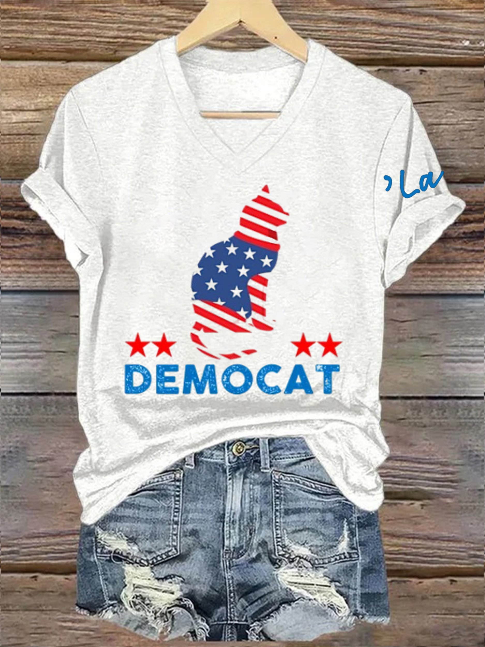 Women's La 2024 Democat Printed Short-Sleeved T-Shirt