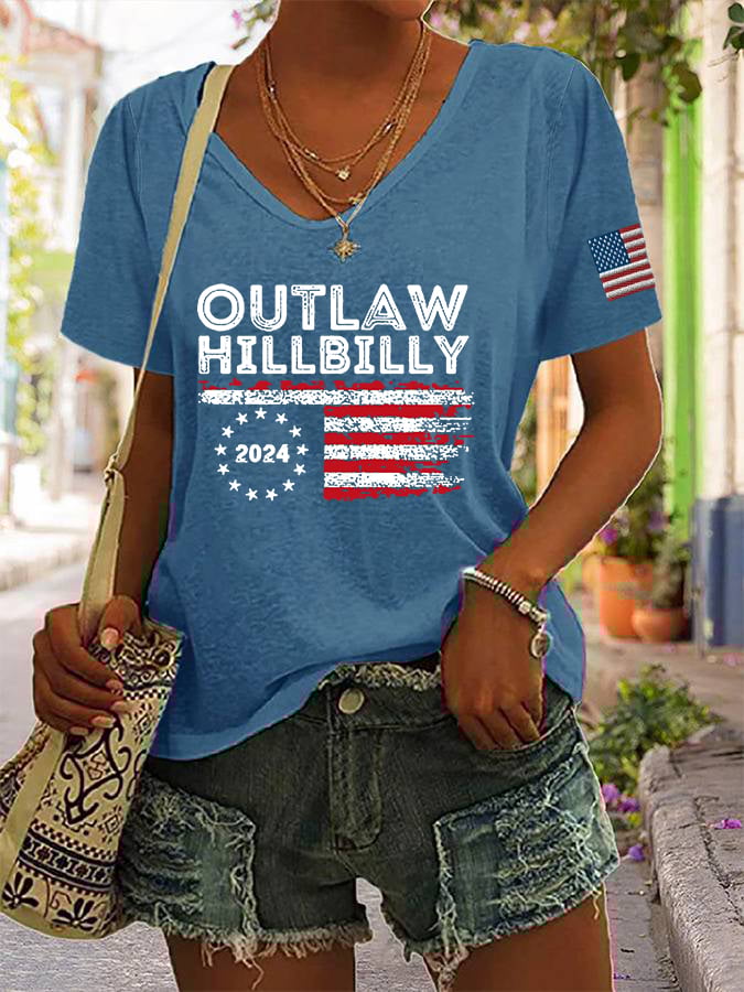 Women's The Outlaw and The Hillbilly Print V-Neck T-Shirt