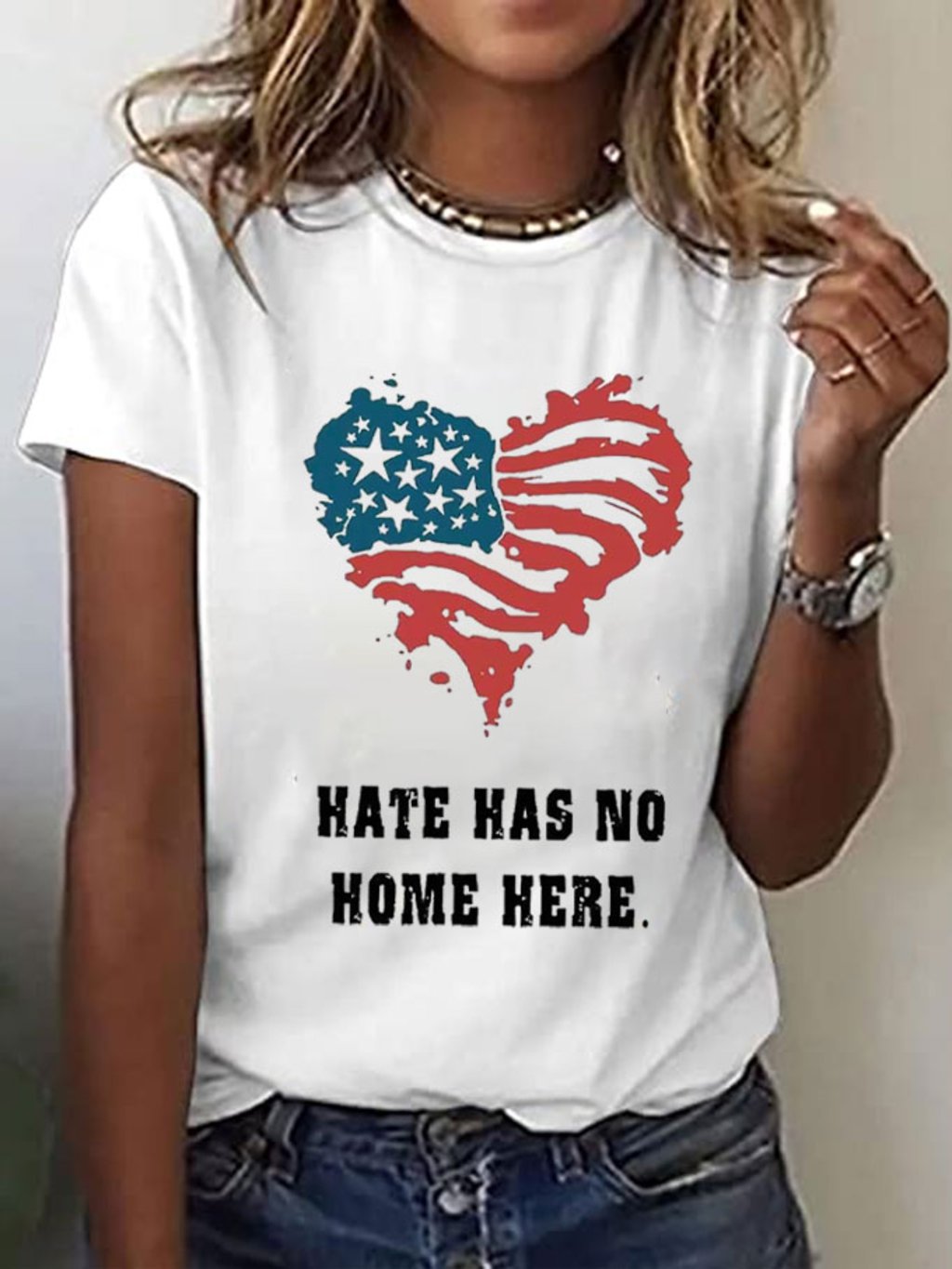 Women's Hate Has No Home Here Peace&Love Print T-Shirt