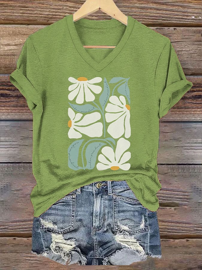 Women's Feminism Flower Print V-Neck T-Shirt