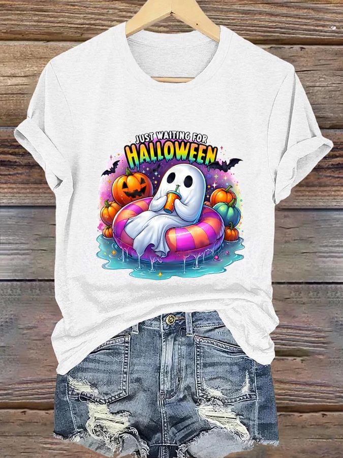 Women's Just Waiting for Halloween Print Casual T-Shirt
