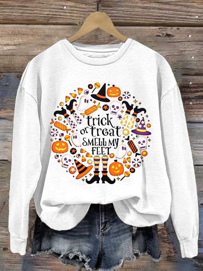 Women's Trick Or Treat Print Round Neck Sweatshirt
