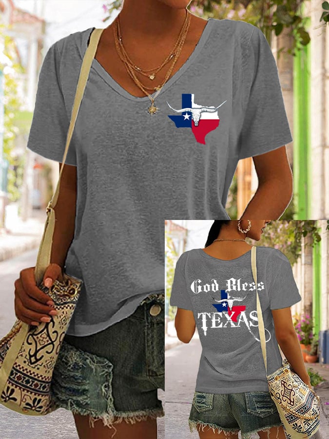 Women's God Bless Texas Printed Short-Sleeved T-Shirt