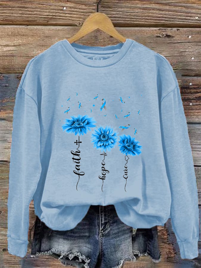 Women's Diabetes awareness Faith Hope Cure Sunflower Printed Sweatshirt