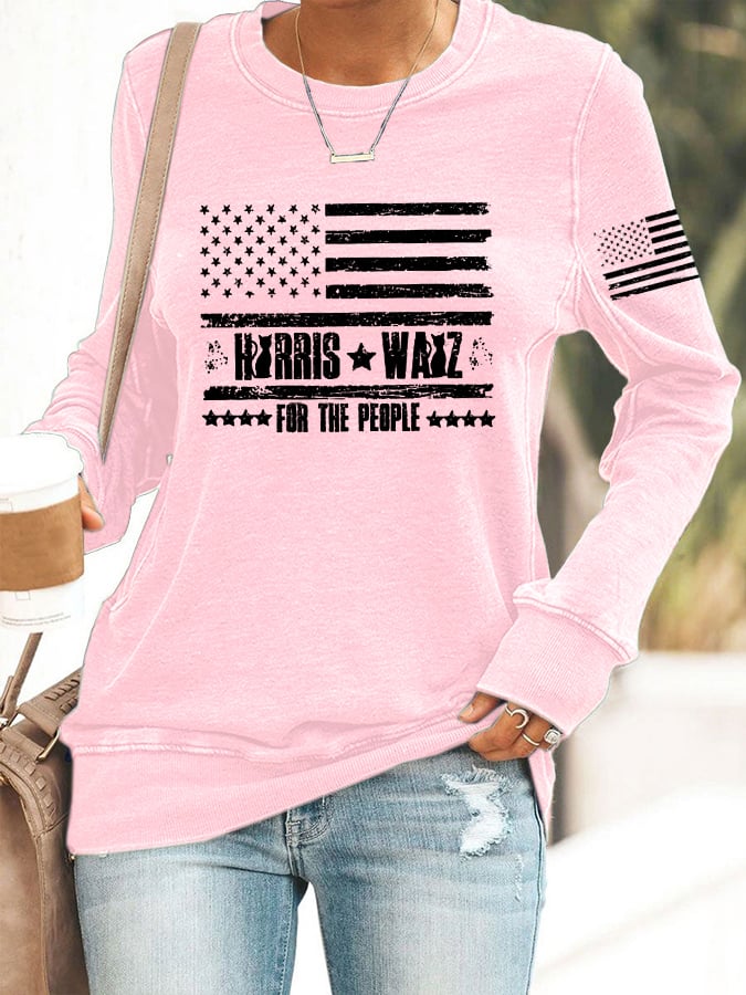 Women's For The People Flag Print Crew Neck Sweatshirt