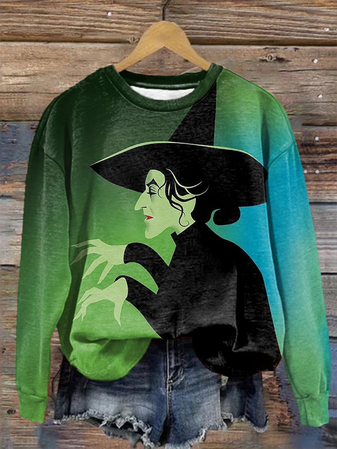 Women's Halloween Wizard Of Oz Witch Print Casual Sweatshirt
