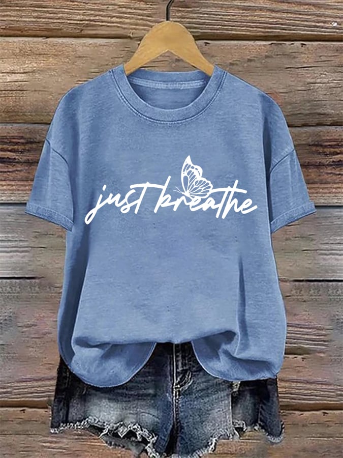 Women's Just Breathe Print Round Neck T-Shirt