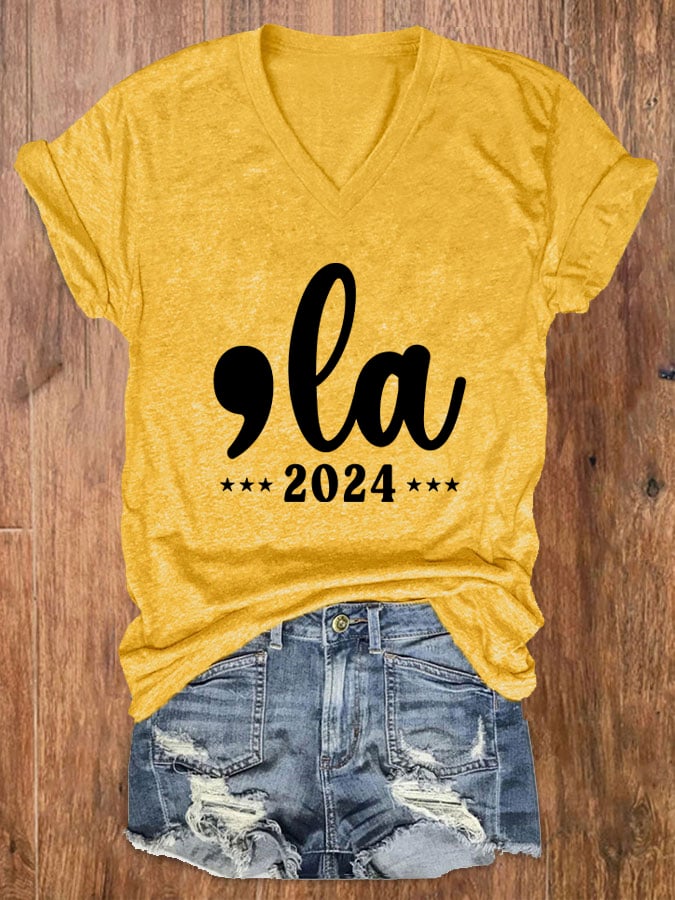 Women's Comma La Printed Casual V-Neck T-Shirt