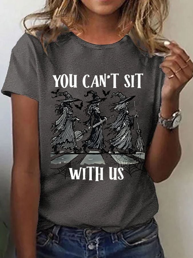 Women's Vintage Halloween Witch (You Can't Sit With Us) Print T-Shirt