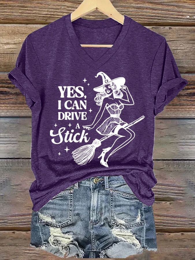 Women's Yes I Can Drive A Stick Printed T-shirt
