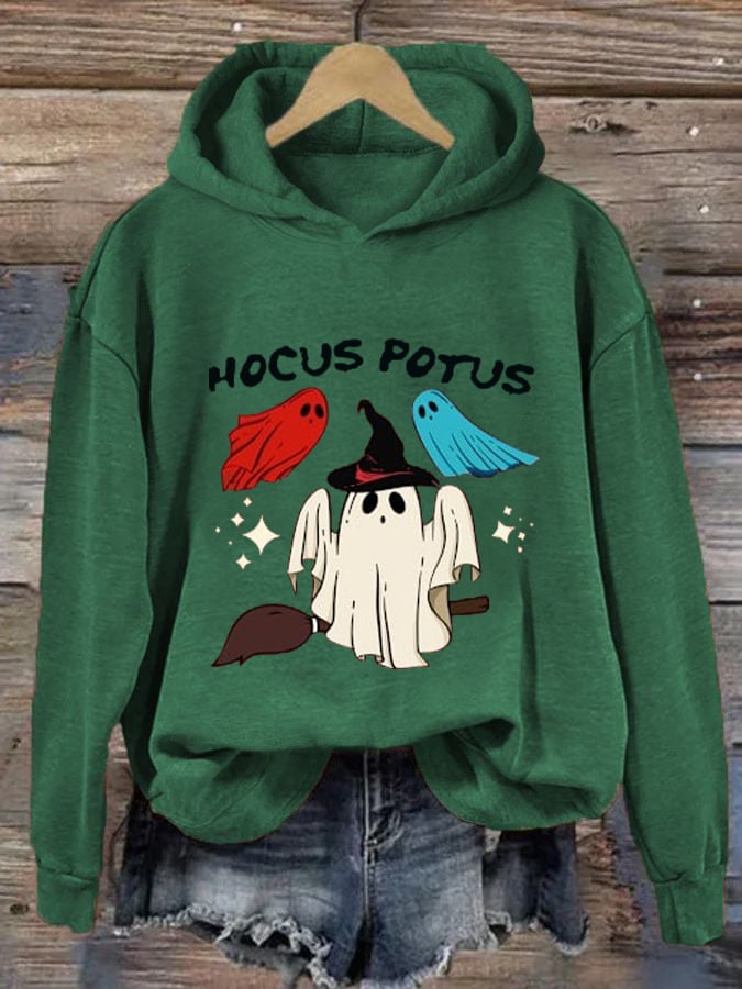 Women's Hocus Potus Blue Halloween Print Hoodie