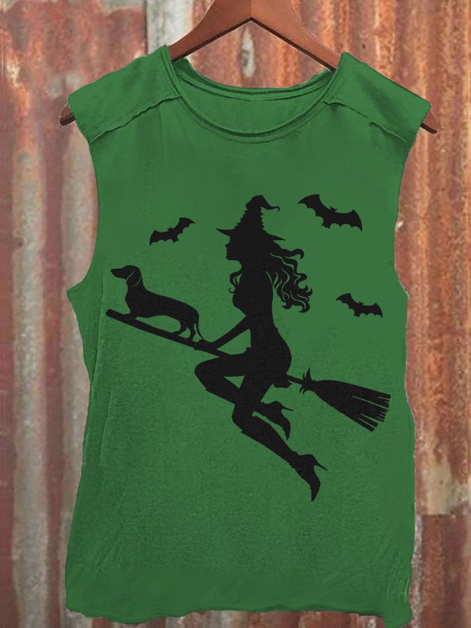 Women's Witch and Puppy Print Vest