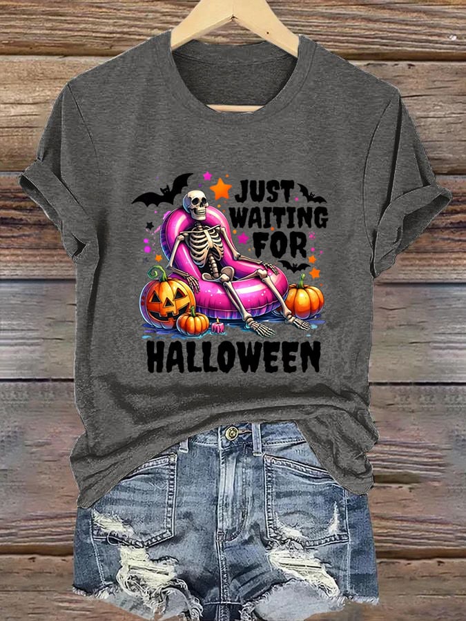 Women's Just Waiting for Halloween Print Casual T-Shirt
