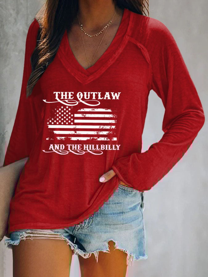 Women's The Outlaw and The Hillbilly Print V-Neck T-Shirt