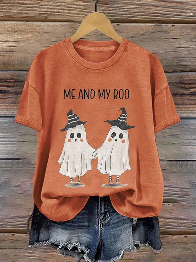 Women's Me And My Boo Ghost Spooky Season Halloween Art Print T-shirt