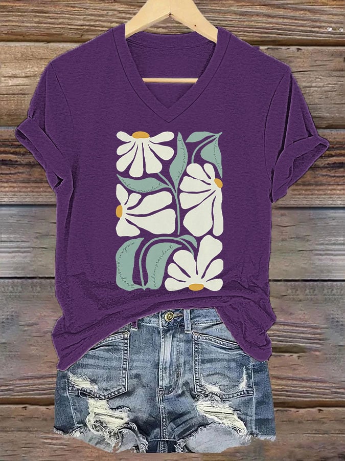 Women's Feminism Flower Print V-Neck T-Shirt
