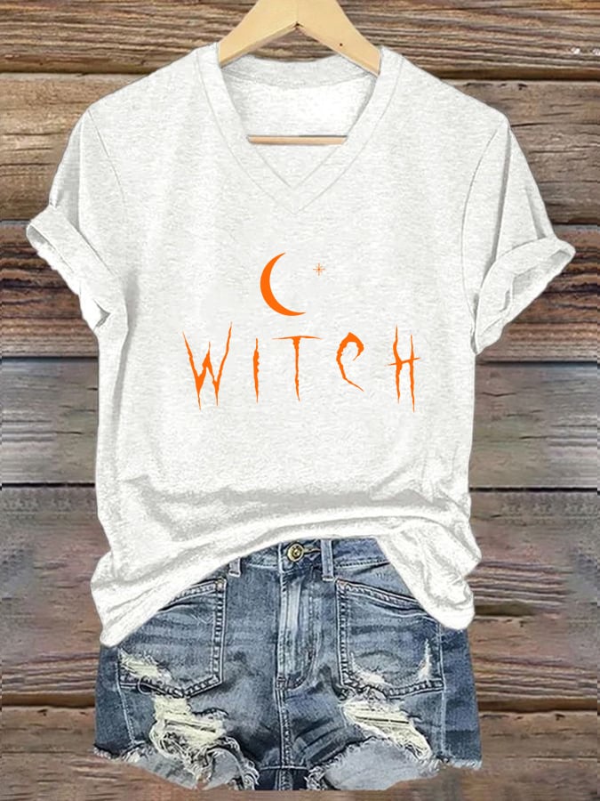 Women's Halloween Witch printed casual T-shirt