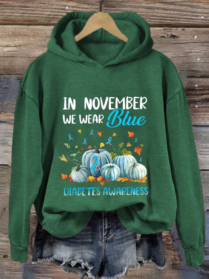 Women's Diabetes Awareness In November We Wear Blue Printd Hoodie