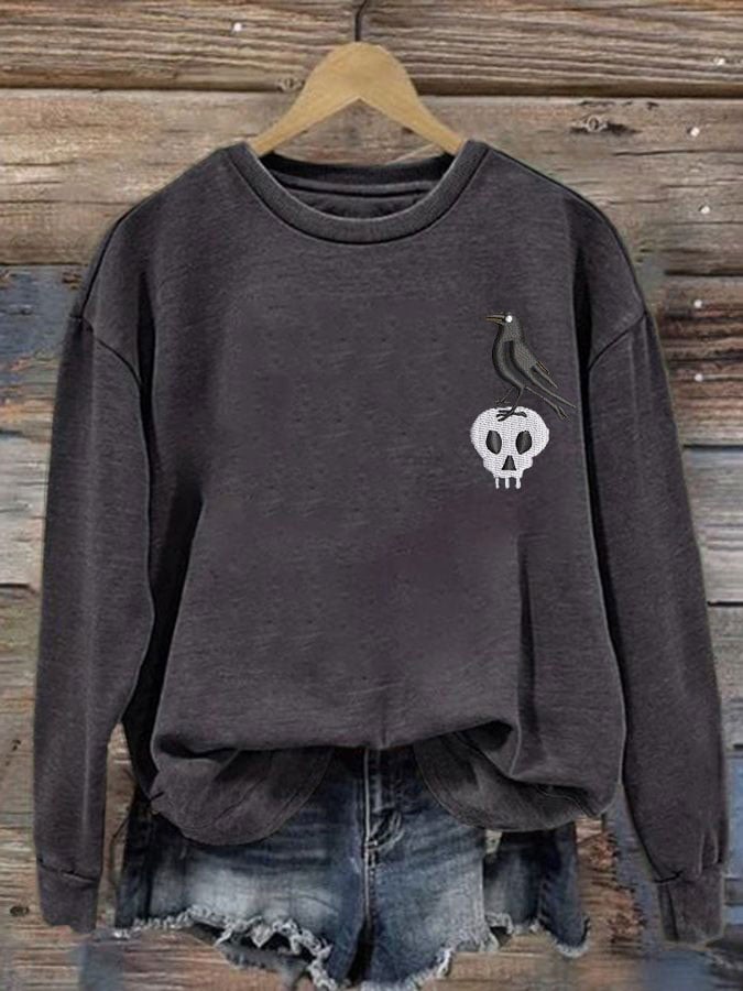 Women's Halloween Crow Skull Sweatshirt