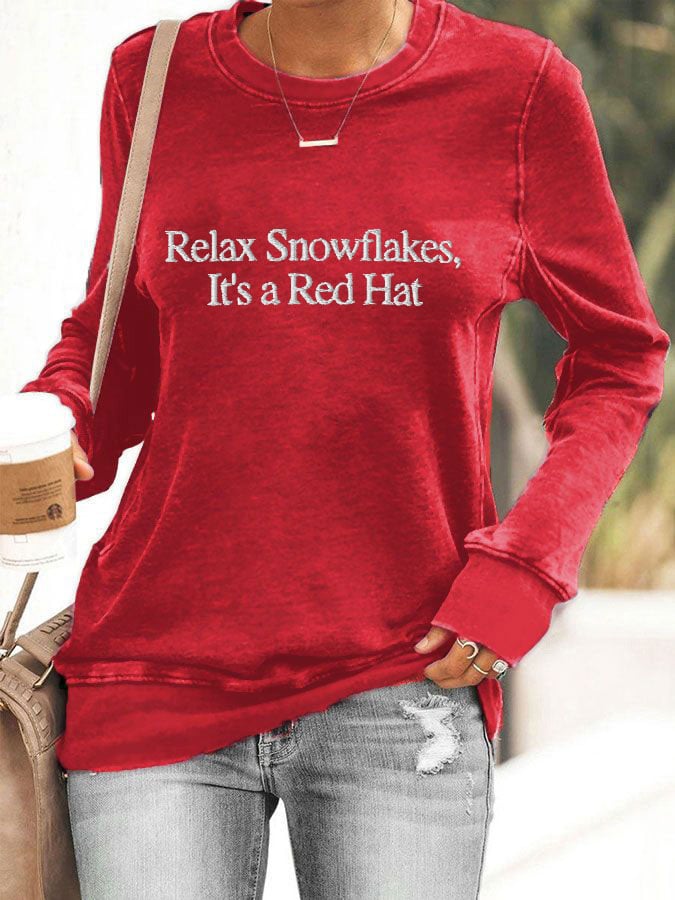 Women's 'Relax Snowflakes Its a Red Hat' Print Sweatshirt
