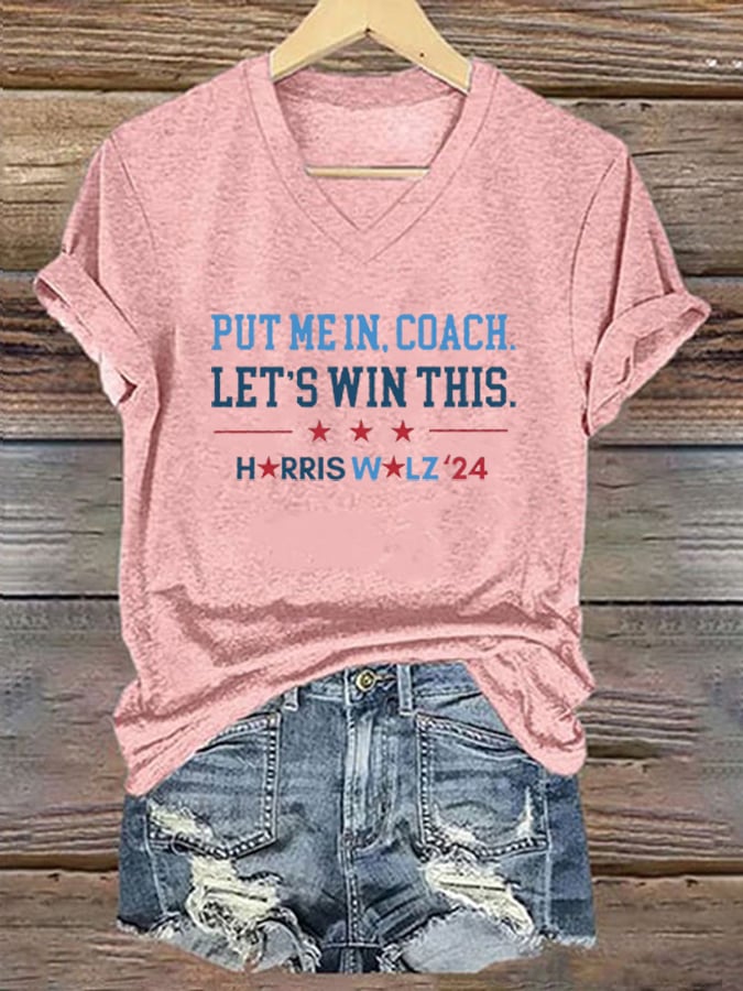 Women's "Put Me In, Coach. Let't Win This" Printed Casual T-Shirt