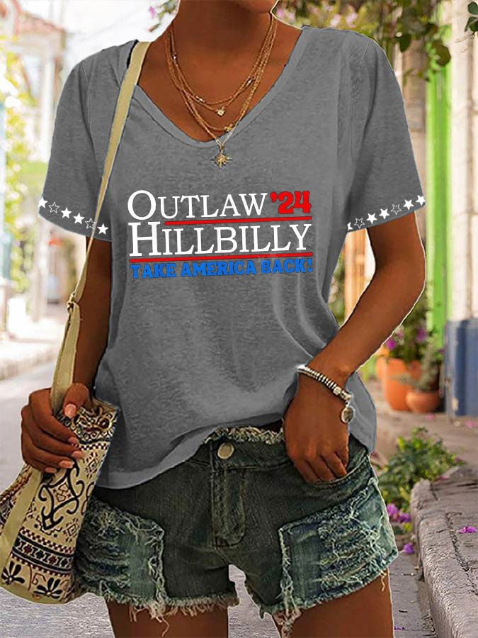 Women's  Outlaw 24 Hillbilly  Print Casual T-Shirt