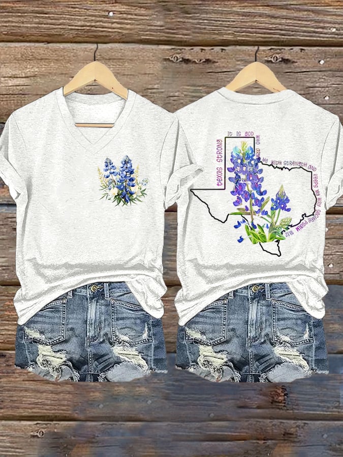 Women's Texas Flood KERR COUNTY STRONG Print V-Neck T-Shirt