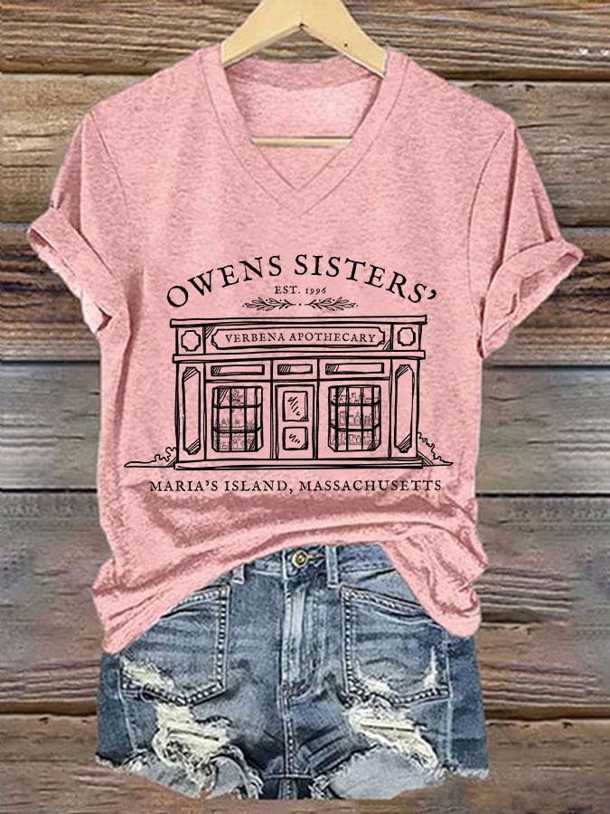 Women's Owens Sisters verbena apothecary maria's island,massachusetts Halloween V-neck T-shirt
