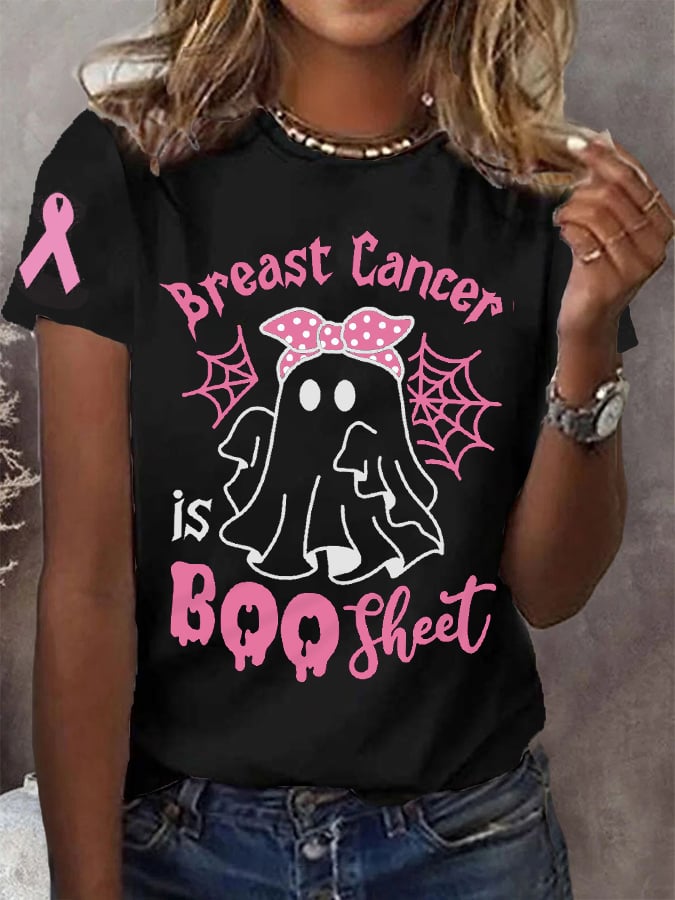 Women's Breast Cancer Is Boo Sheet Halloween Ghost Breast Cancer Awareness Warrior Tee