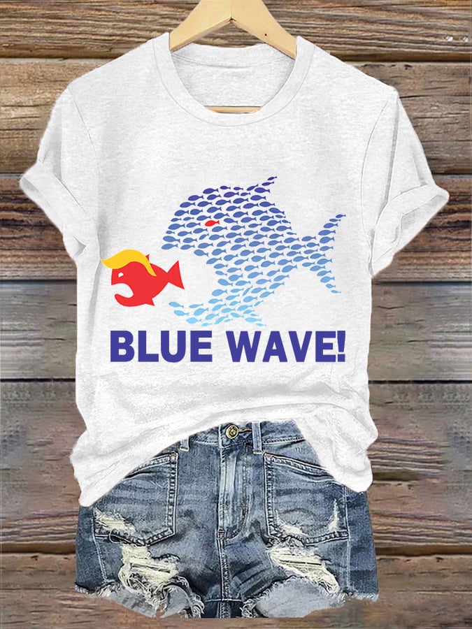 Women's Blue Fish Eating Red Fish Blue Wave 2024  Tee