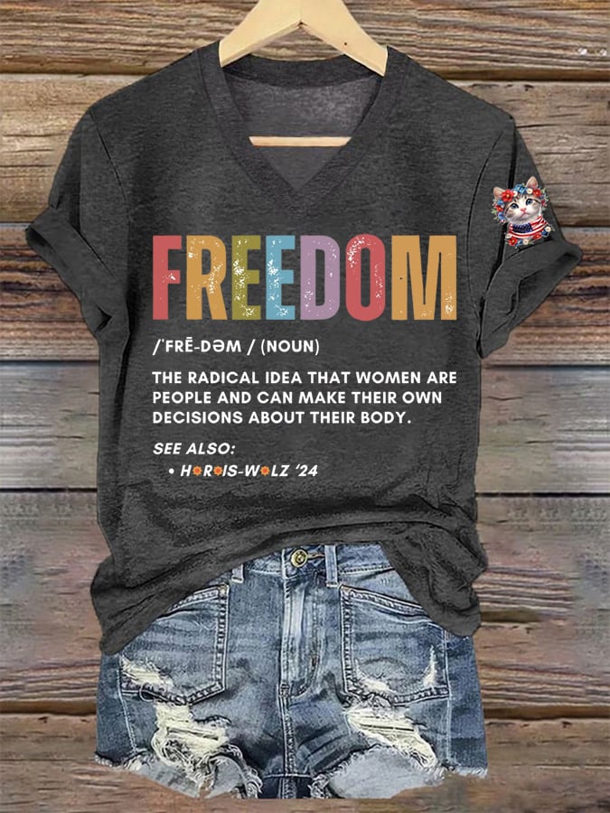 Women's La  Cat Freedom Printed Short-Sleeved T-Shirt