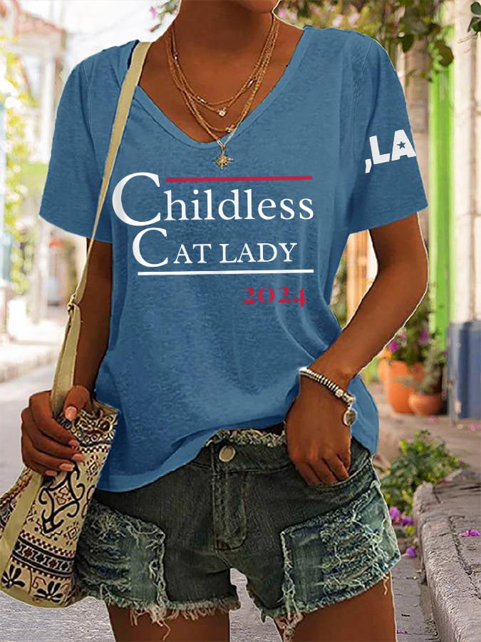 Women's Childless Cat Lady V-Neck Tee