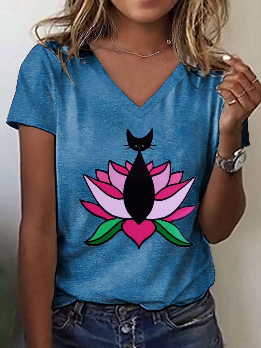 Women's Cat&Lotus Comma La Print T-Shirt