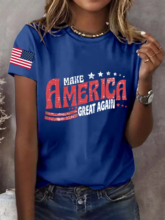 Women's Make America Great Again Printed Crew Neck Short Sleeve T-Shirt