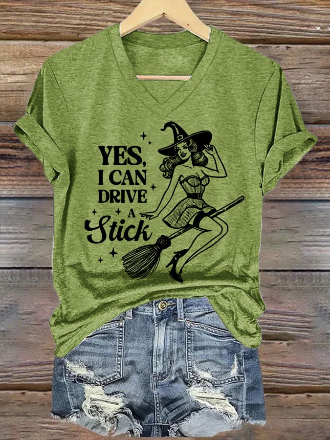 Women's Yes I Can Drive A Stick Printed T-shirt