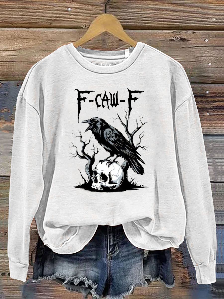 Women's Halloween Crow Stepping On A Skull F-Caw -F Pattern Print Casual Sweatshirt