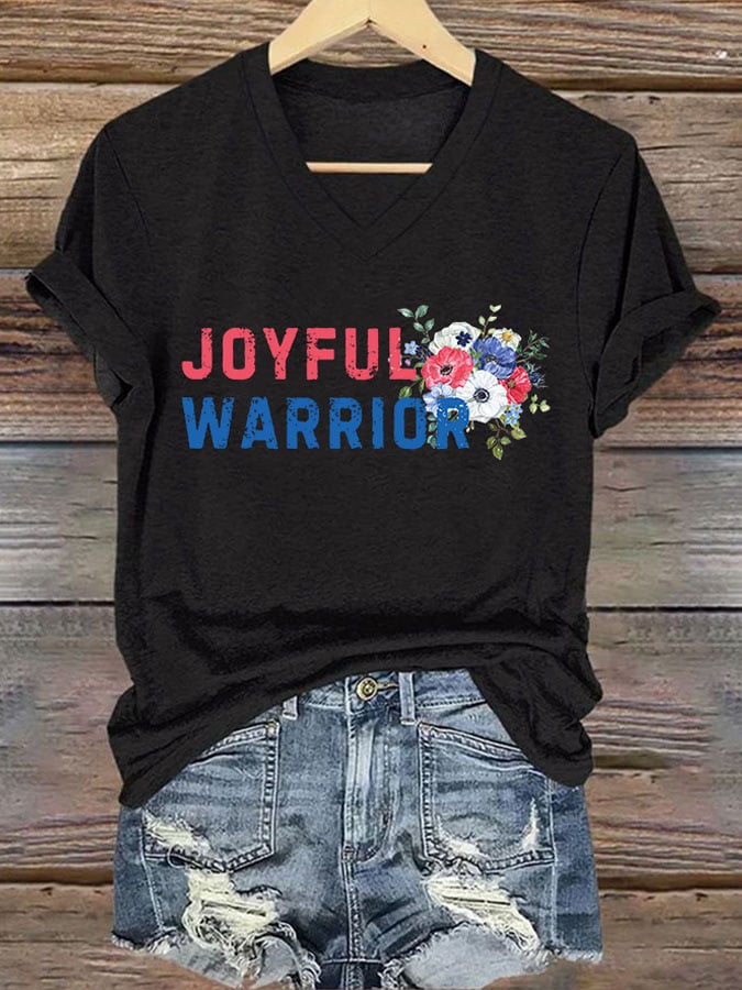 Women's Floral Joyful Warrior Print T-shirt