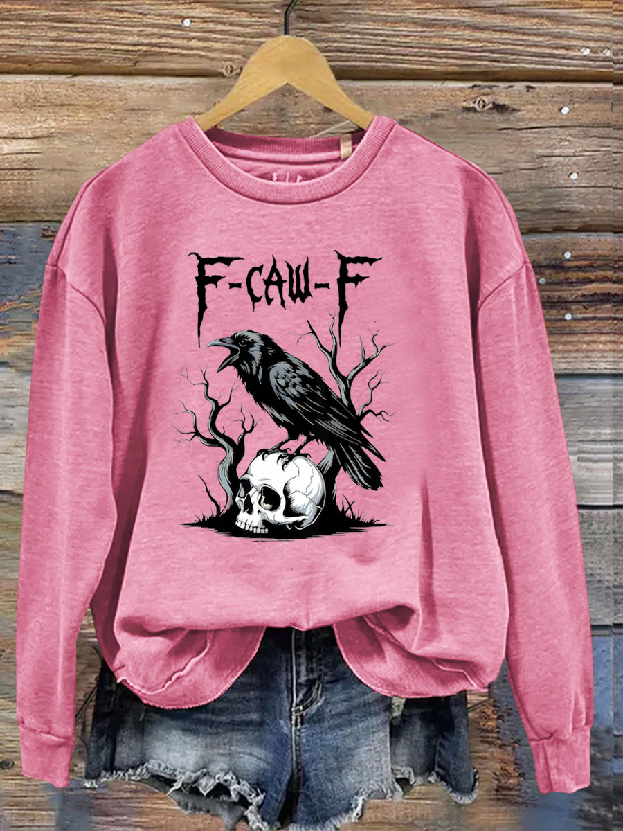 Women's Halloween Crow Stepping On A Skull F-Caw -F Pattern Print Casual Sweatshirt
