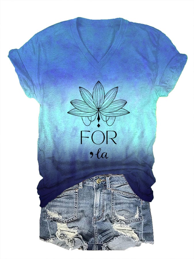 💙VOTE BLUE💙Women's Lotus For Comma La Print V-Neck T-Shirt