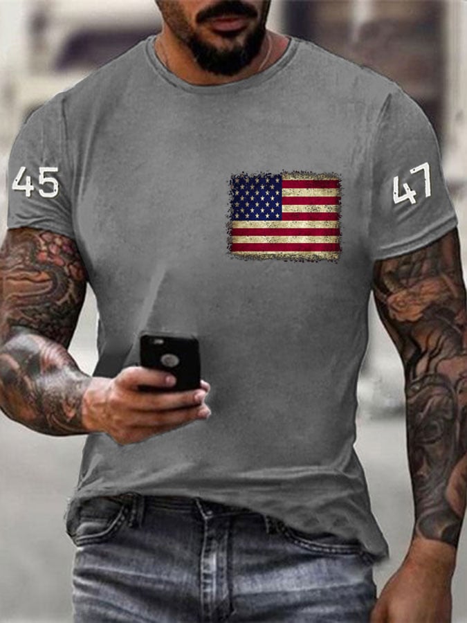 Men's 45-47 American Flag Printed Casual T-Shirt