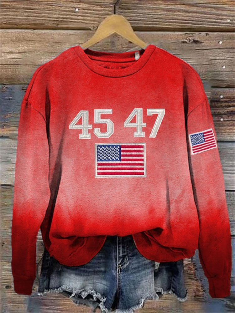 Women'S Casual Red American Flag Fight Print Sweatshirt