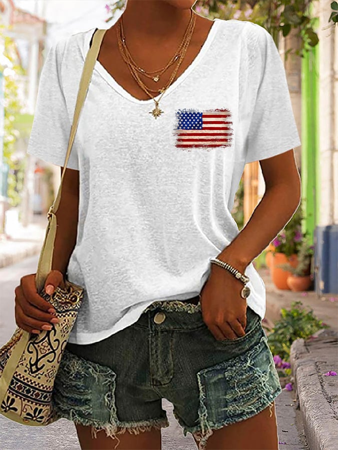 Women's Flag Independence Day Printed Casual T-Shirt