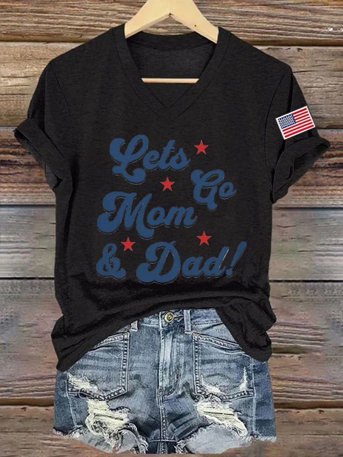 Women's Let‘s Go Dad Mom Printed Short-Sleeved T-Shirt